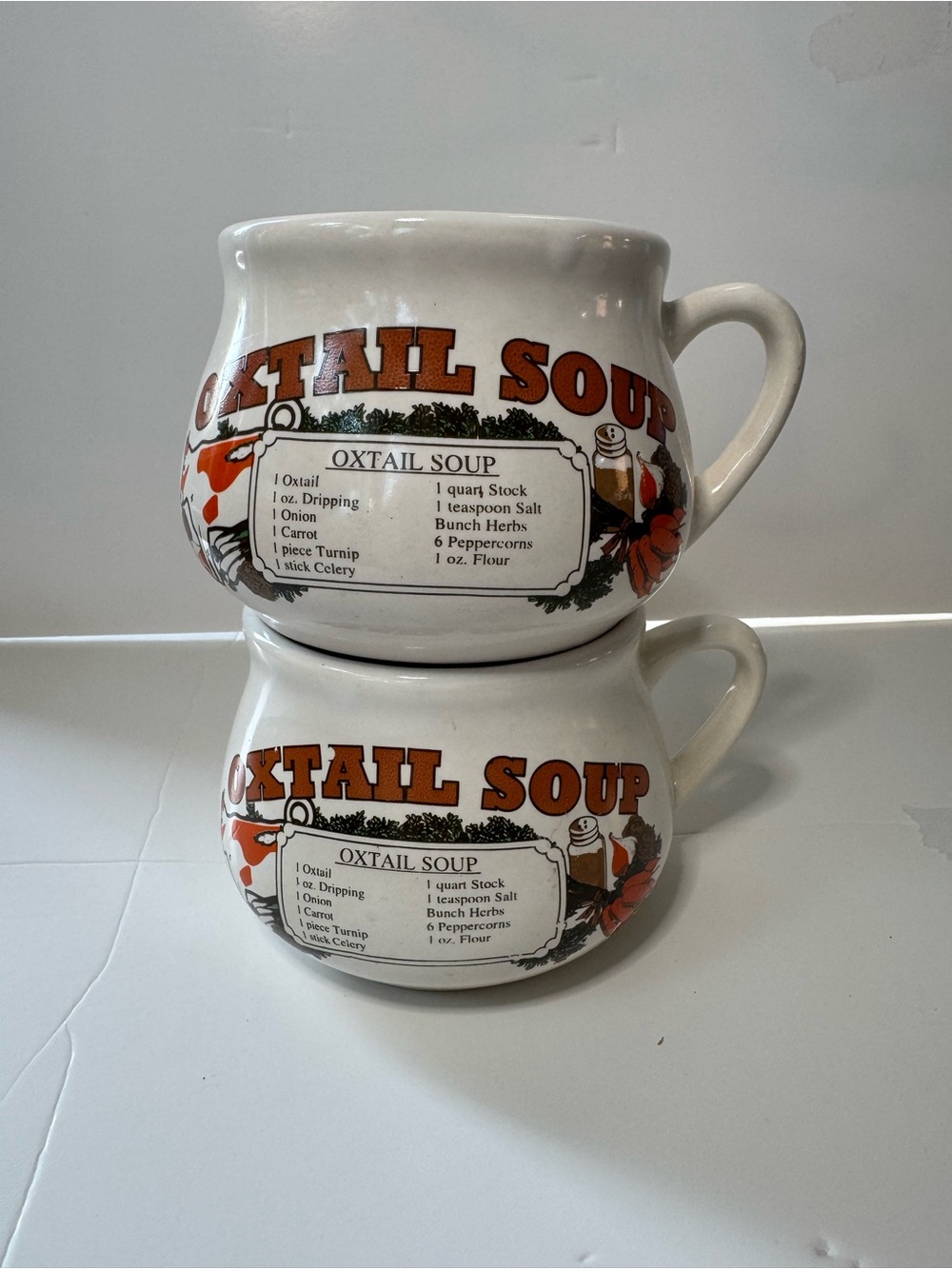 Oxtail Recipe Soup Mug Vintage Ceramic GGI Stoneware Set of 2